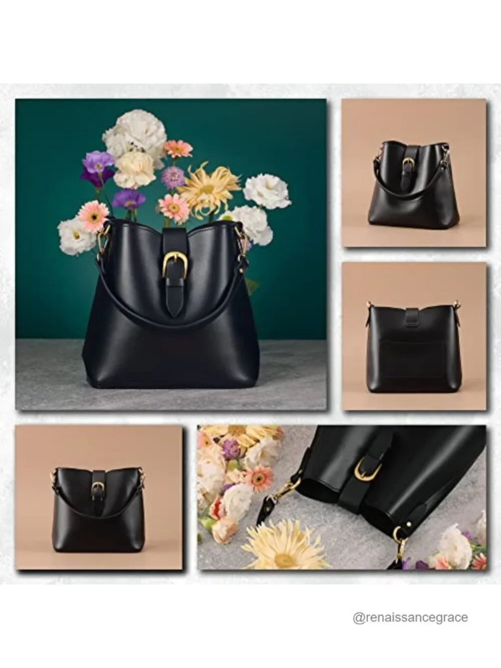 Faux Leather Bucket Bag Vegan Leather Hobo Shoulder Handbag Small